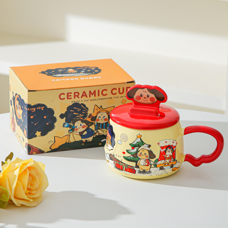 Taza de cerámica de dibujos animados creativos con soporte de teléfono móvil cubierta de taza de agua de oficina casera caja de regalo de alto valor pintada a mano taza de viento