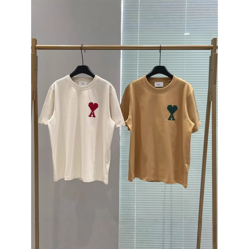 三标齐全阿米新款马年限定情侣短袖男女同款刺绣爱心圆领宽松T恤1