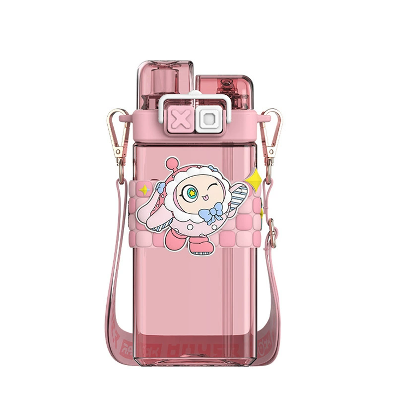 艾可思 Square children's high quality plastic straw with glass for elementary school students, fall protection
