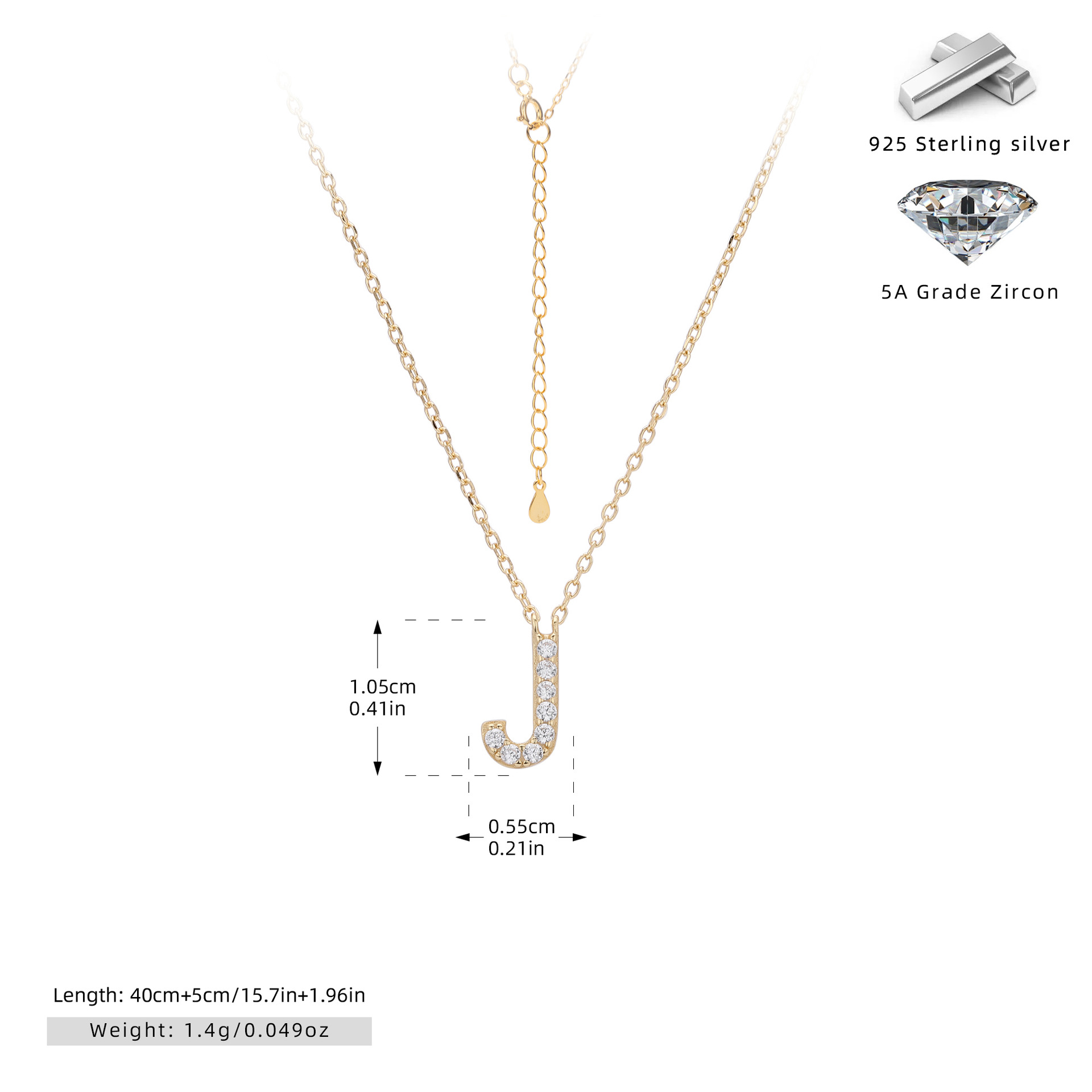 925 Silver Gold Plated-J