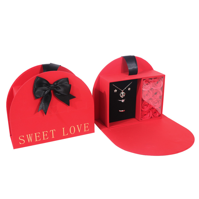 厂家直发8朵玫瑰花盒耳钉戒指项链首饰礼盒浪漫心电图蝴蝶结礼盒