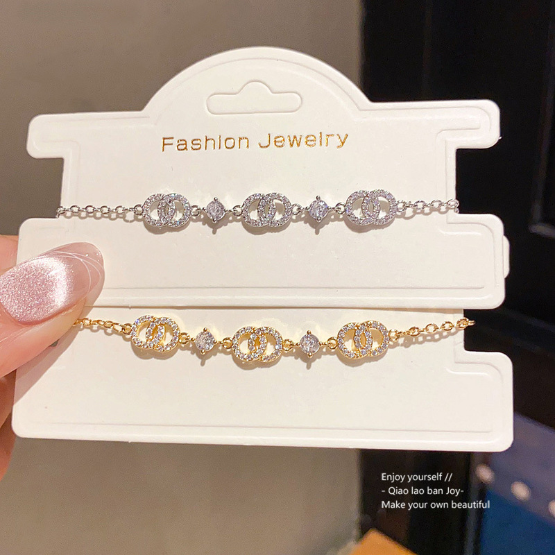 18K Real Gold Electroplated Zircon Round Cross Bracelet Accessible Luxury High-End Bracelet Fashionable Simple Elegant Bracelet for Women