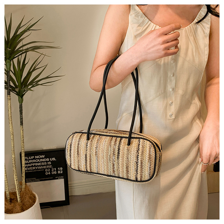 Femmes Moyen Paille Arc-En-Ciel Vacances Style Classique Tisser Ovale Fermeture Éclair Sac De Paille display picture 13