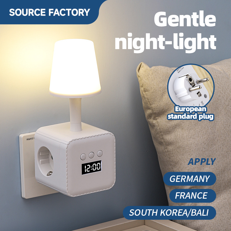 European Standard USB Cube Socket With Night Light/time Display/converter, Compact Multi-functional Power Strip For Home_voghion.com