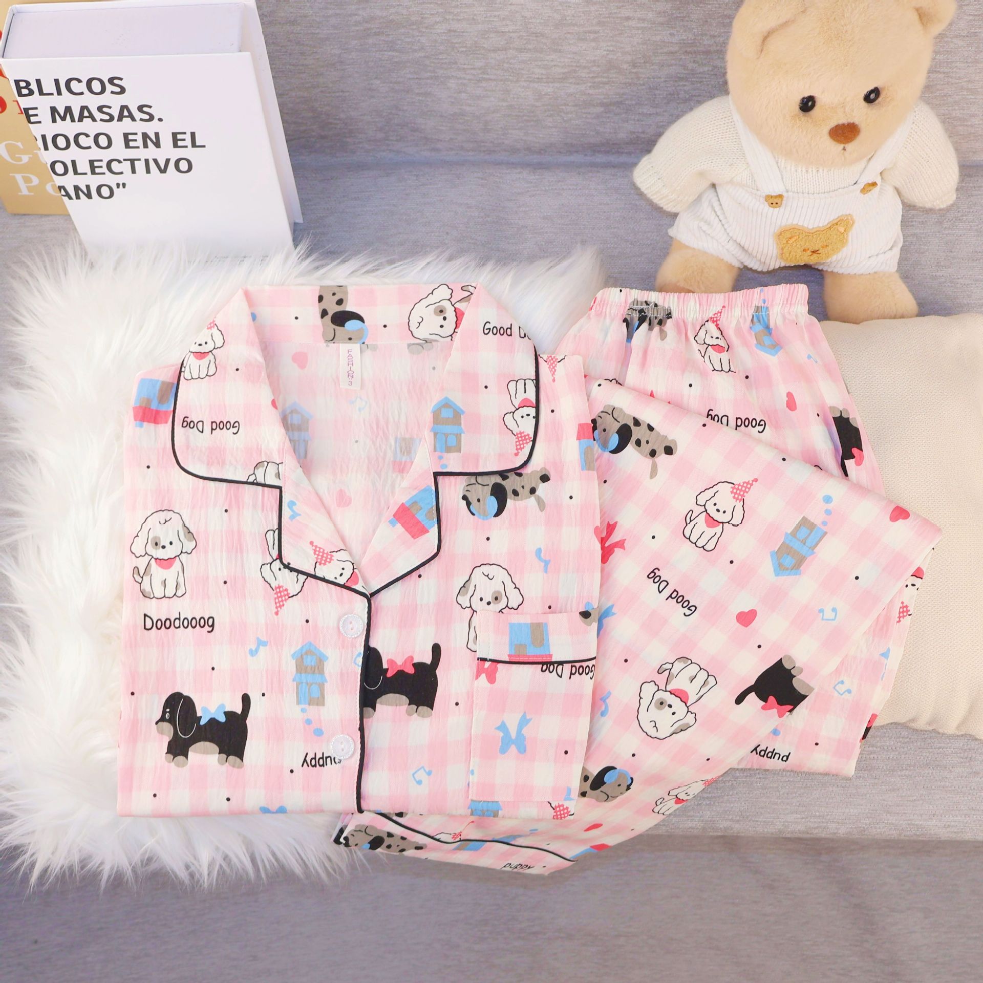 睡衣女春秋新款夏季可爱卡通腊肠狗长袖长裤韩版家居服套装女合集