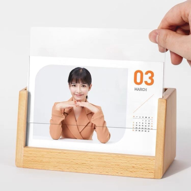 木製多機能筆筒台歴底托2024写真カレンダー台座置物シンプルビジネス実木置物台|undefined