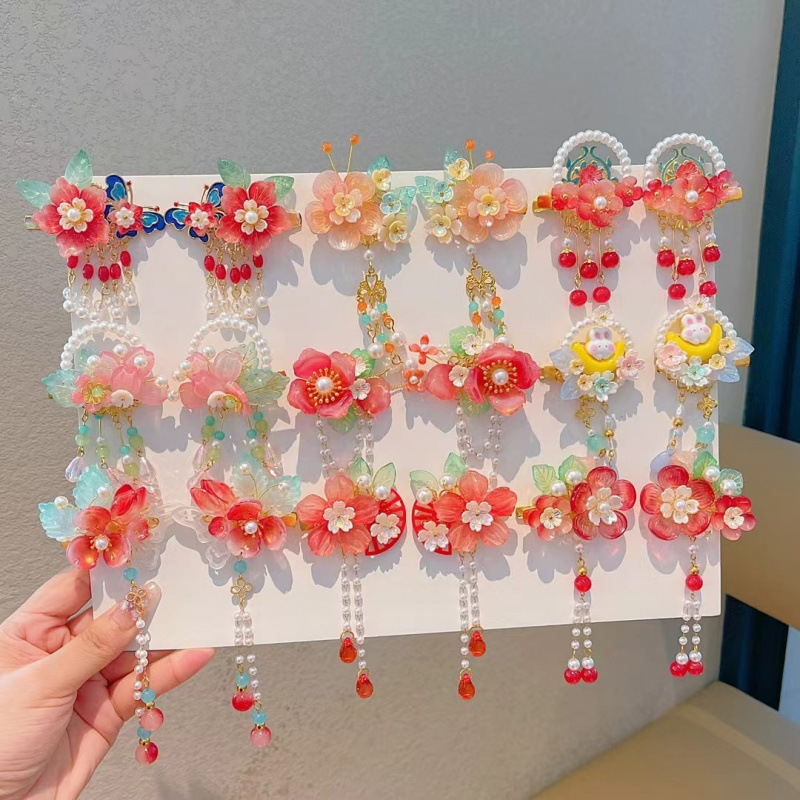 Hanfu Girl Fairy-Style Ancient Pendant Tassel Hairpin Hair Accessory Hair Clip Hair Ornament Cheongsam Dance Performance Accessory