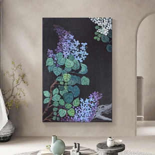 Dafen Village Oil Painting, Antique Wisteria Flower, Living Room Decoration Painting, Entrance Plant Hand-Painted Texture, French Retro Hanging Painting