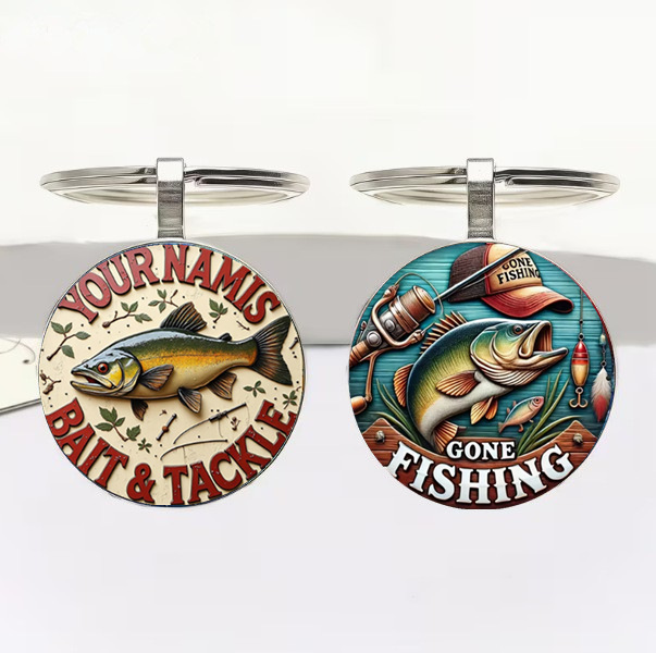 Hot-Selling Cross-Border New Fish and Nature-Themed Fishing Enthusiast Round Glass Alloy Keychain Pendant Hot-Selling Cross-Border New Fish and Nature-Themed Fishing Enthusiast Round Glass Alloy Keychain Pendant