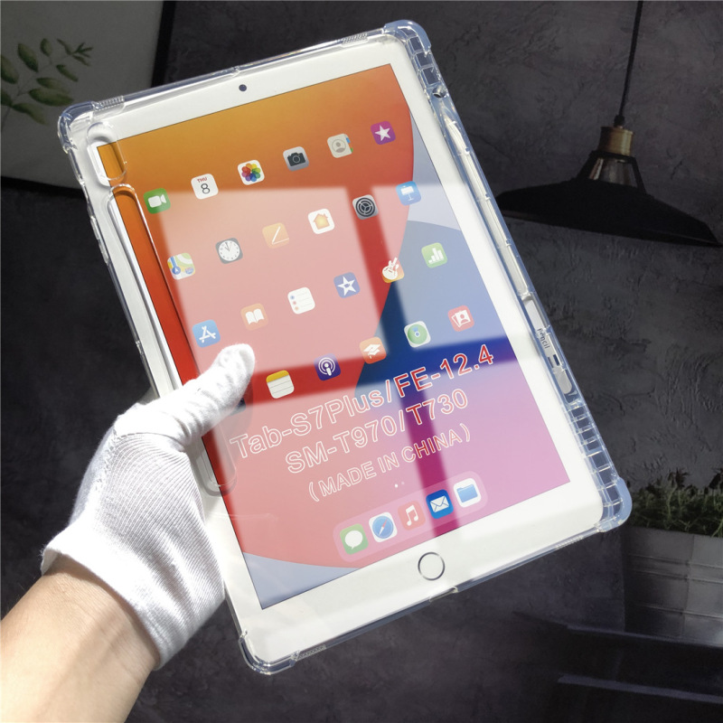 Applicable to Samsung S7 FE drop-resistant pen slot transparent case Samsung T970 all-inclusive simple soft case with Pen slot S7pl case Applicable to Samsung S7 FE drop-resistant pen slot transparent case Samsung T970 all-inclusive simple soft case with Pen slot S7pl case