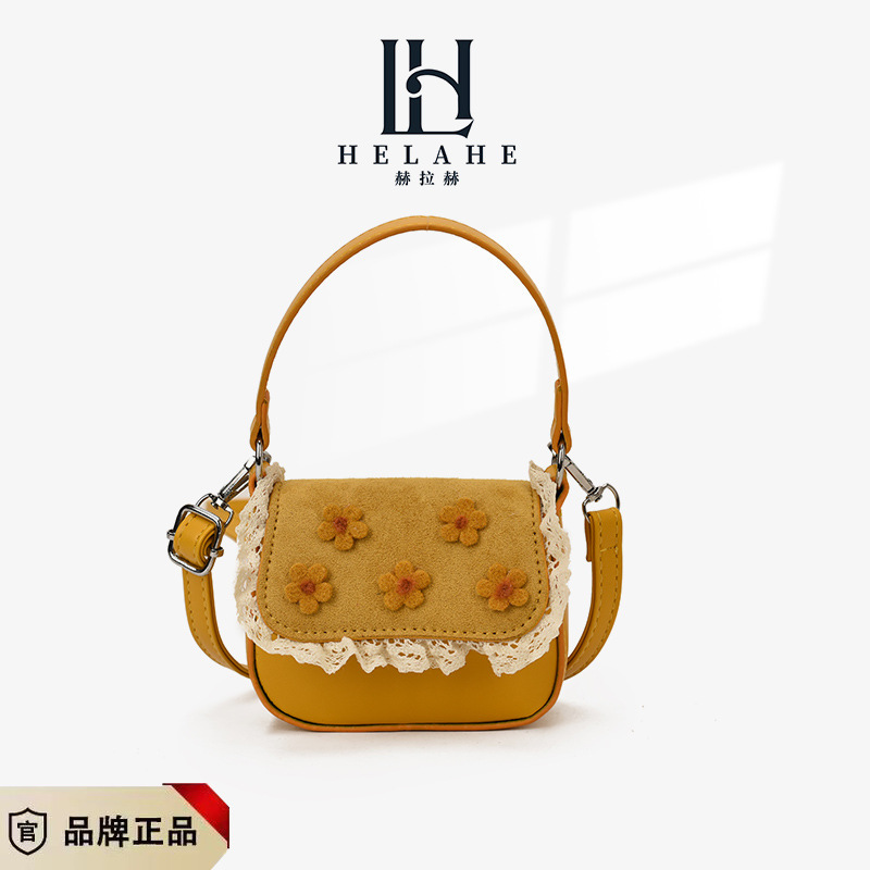 儿童包秋冬新款复古磨砂迷你马鞍包女童蕾丝花朵手拎包亲子斜挎包|undefined