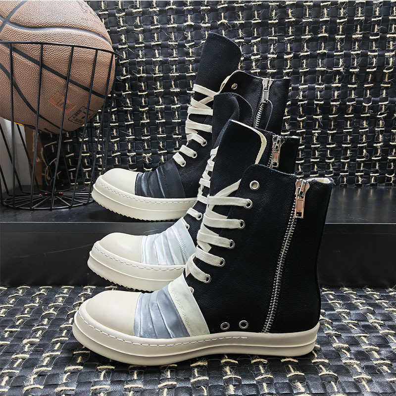 Manufacturer's High-Top Short Boots for Women, Canvas, Student, Couple, Satin, Large Size, Thick-Soled Men's Shoes, Zipper Opening, Height-Increasing, Versatile, Comfortable