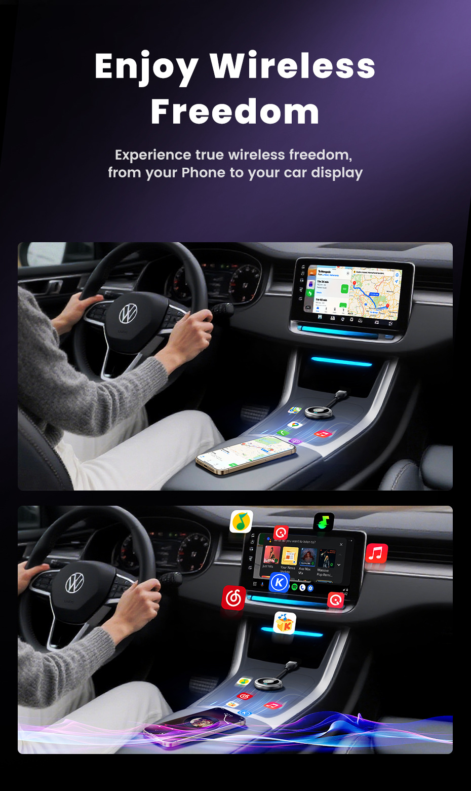 Toocki Car Wired to Wireless Carplay Apple Charging Two-In-One Smart Car-Machine Interconnection Navigation Box