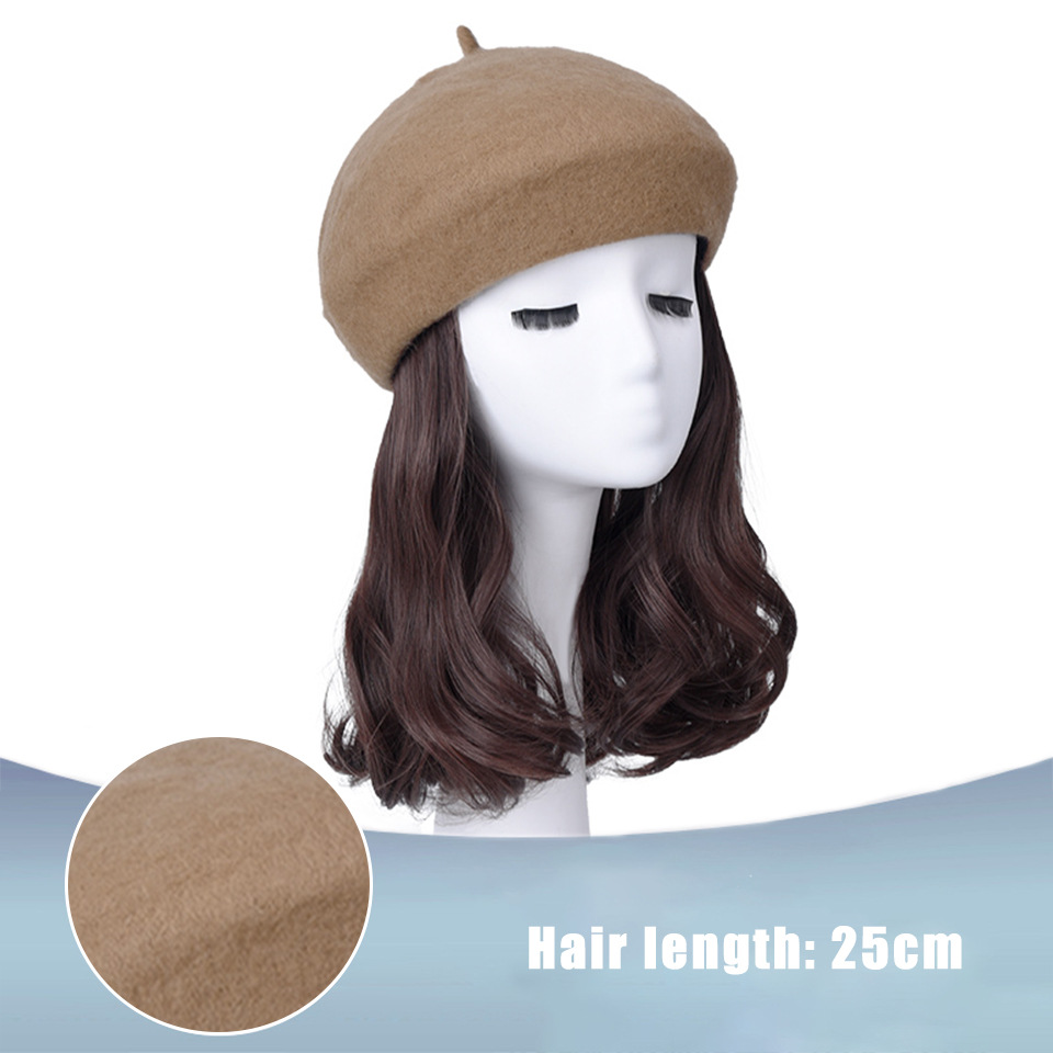 pruik herfst en winter fluwelen baret hoed pruik kort steil haar licht krullende hoed pruik alles in één_voghion.com