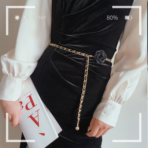 Camellia waist chain accessories for women flower chain belt decoration with dress jeans chain trendy ins style