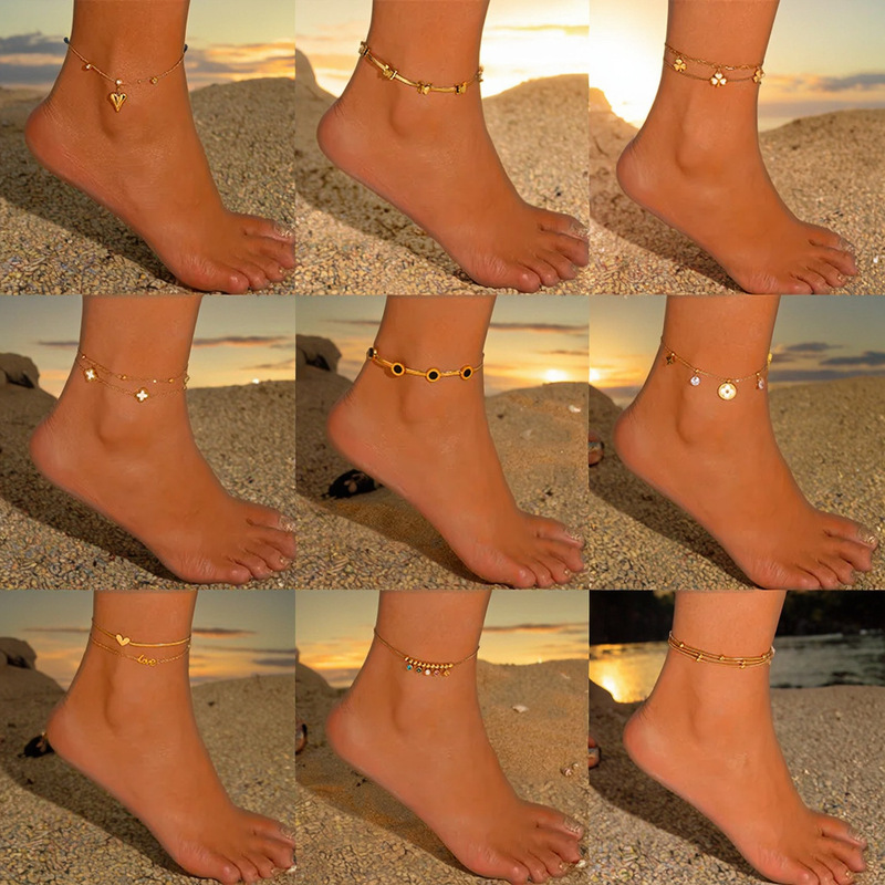 Cross-border fashion exquisite stainless steel anklet factory hot titanium steel 18k gold plated does not fade wholesale anklet women