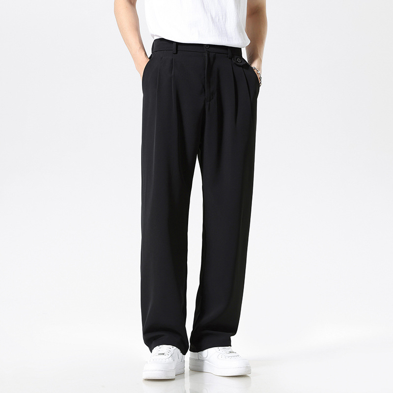 plus size Ice Korean Style Non-ironing Dipped Casual Pants Men's Straight-barrel Loose Wide-leg Pants Simple All-match Mop Pants