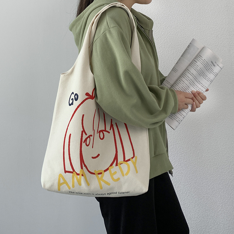 De estilo europeo de diseño de arte bolsa de lona de las mujeres de un solo hombro portátil japonés coreano INS de gran capacidad de estudiante de clase bolsa de libros de verano
