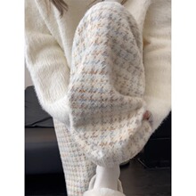 孕妇裤子秋冬外穿2024新款千鸟格阔腿裤女宽松加绒加厚休闲长裤子