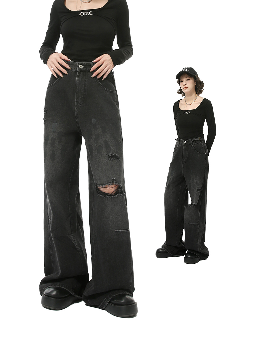 MTLCLOTHES Hombres| Nuevos productos de otoño de nicho de calle para hacer viejos agujeros de impresión sucia de barril recto lavar con agua jeans de moda