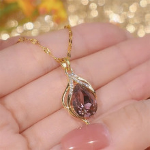 2024紫色天使之眼水晶气质试试百搭小众设计感网红项链可搭配耳环