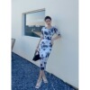 Printed mesh medium length two-piece set 0320