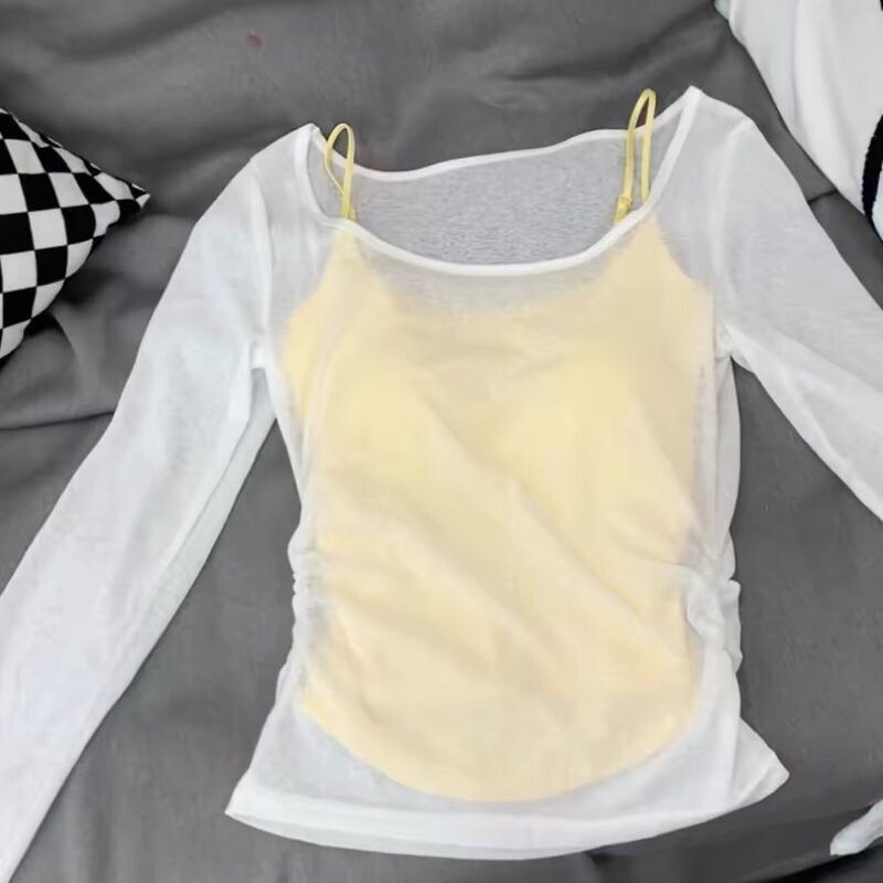 Gentle and Spicy Girl Style Sweet and Spicy Hollow-Out Long-Sleeve Knitwear Two-Piece Set, New Summer Yellow Camisole Sun Protection Cover-Up Top Gentle and Spicy Girl Style Sweet and Spicy Hollow-Out Long-Sleeve Knitwear Two-Piece Set, New Summer Yellow Camisole Sun Protection Cover-Up Top