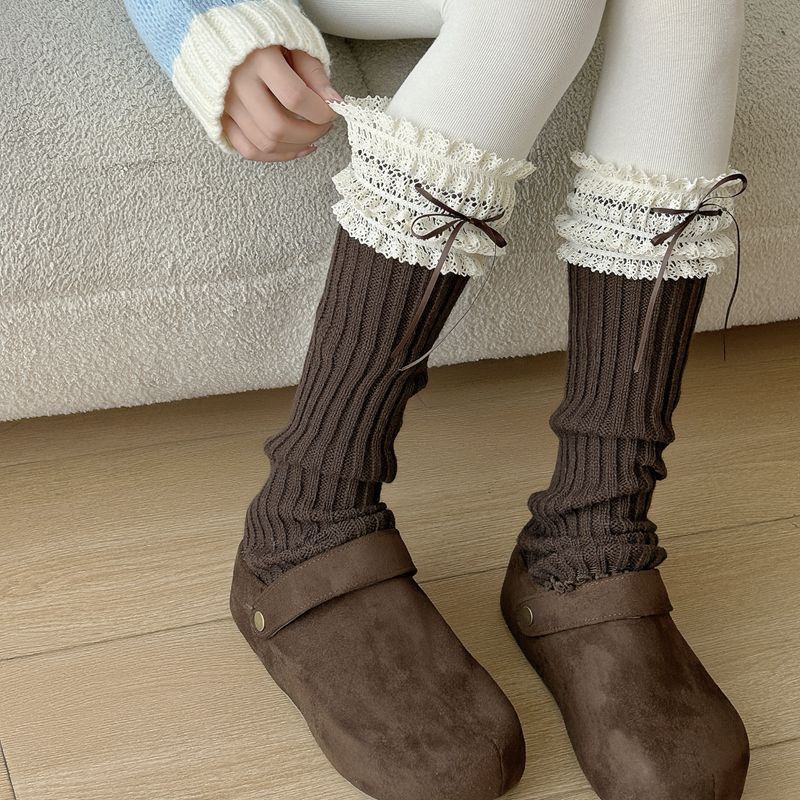 2025Lolita Wide Lace Ribbon Ballet Socks Cotton Autumn and Winter Thin Women's Bow Mid-Calf Socks Lolita Socks