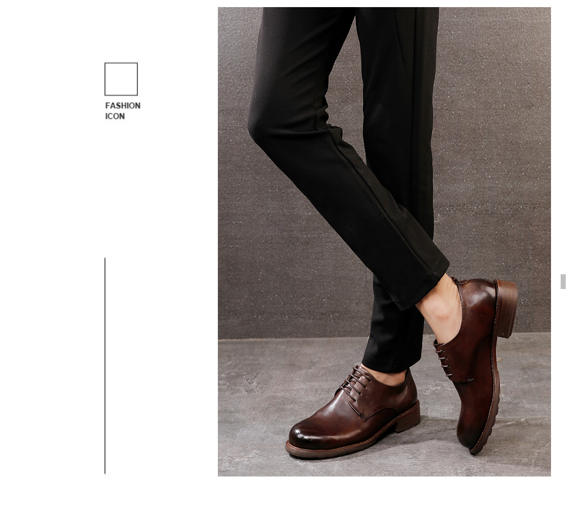 Chaussures en cuir à lacets pour hommes, semelle extérieure en cuir, tête ronde, décontractées, couche de tête, cuir de vache, couleur unie_voghion.com