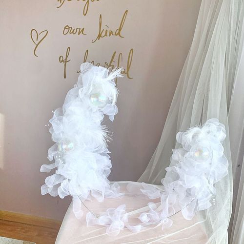 Moon Boat Cake Decoration Feather Valentine's Day Feather Pearl Gauze Flower Internet Celebrity Ins Goddess Birthday Cake Ornament