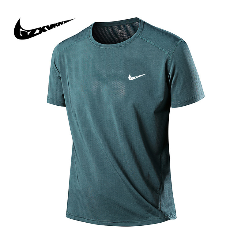 2024 Summer New Quick-drying Clothes Men's Outdoor Sports Large Size Cool Fitness Short-sleeved Casual Round Neck Ice Silk T