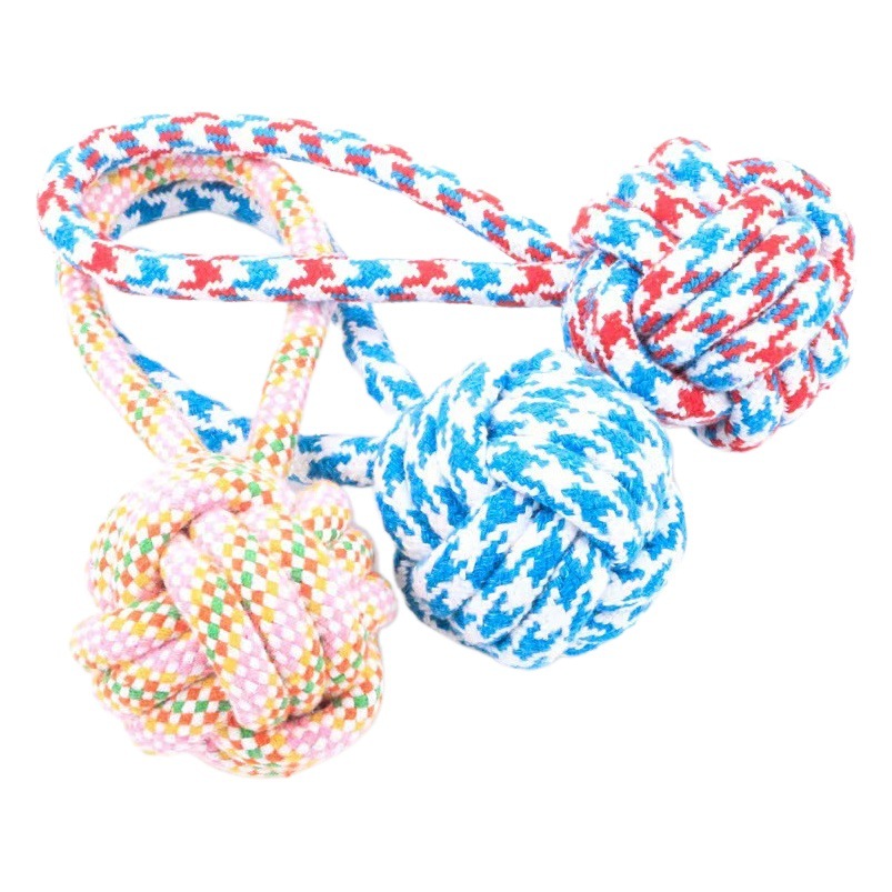 Juguete de cuerda de algodón para mascotas cuerda de limpieza dental molar nudo Bola de oreja única pelota de juguete entrenamiento de perro pelota de cuerda de algodón perro interactivo cuerda de mordedura de perro