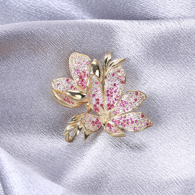 Copper Material Korean Style Pin Flowers Copper Inlay Zircon Women's Brooches