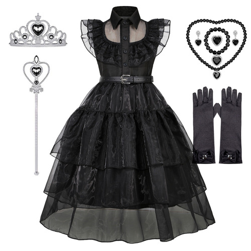 Wednesday Halloween children Adams black dress cosplay costumes evening dress accessories one size fits all