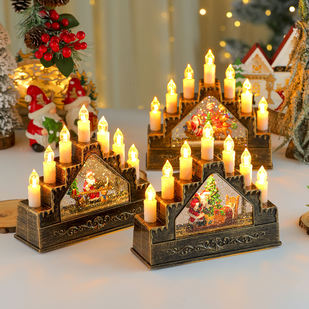 Nuevos productos creativos Inyección de agua Caja de música giratoria Luz de velas Decoración de la ventana del hogar del hotel Regalos de Navidad