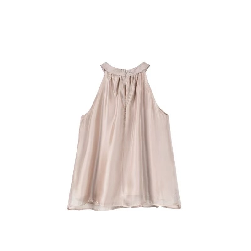 French-Style Bow-Tie Halter Top for Women, Korean-Style Loose Sleeveless Shirt, Vest Top, Off-White Mesh, Spring and Summer