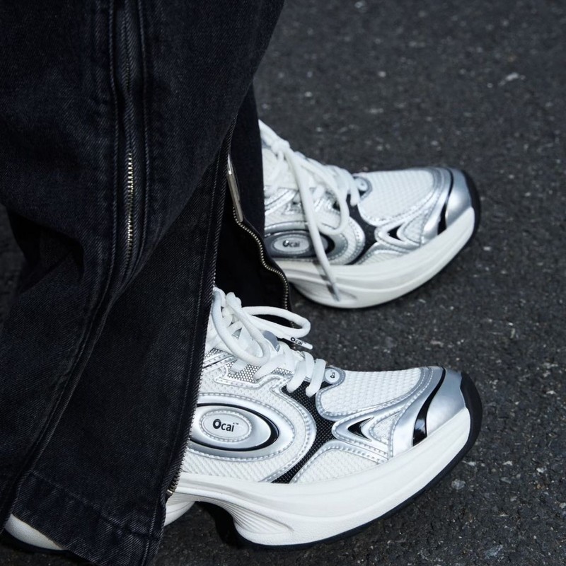 Ocai "Disk Runtech" Silver-White Flying Saucer Running Shoes Couple Height-Increasing Sports National Trend Dad Shoes