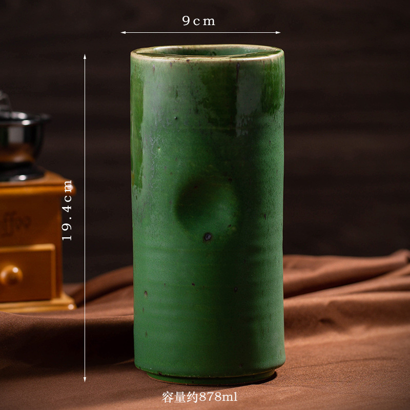 窑变复古咖啡杯水杯创意陶瓷直筒杯大容量吸管杯跨境粗陶马克杯子|undefined