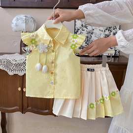 6719女童套装夏季新款儿童装洋气短袖夏装小女孩衬衫百褶裙两件套