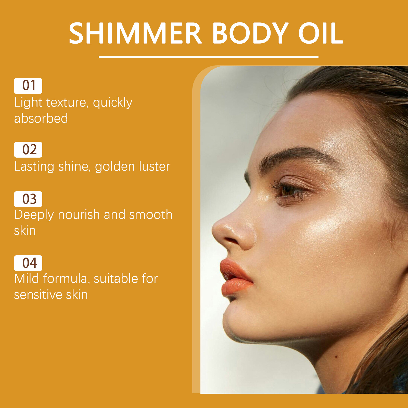 Golden Shining Oil Gezicht Lichaam Sleutelbeen Vloeistof Hoge helderheid Hydraterend Gemakkelijk aan te brengen_voghion.com