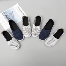 21欧美风夏季新款透气圆头编织镂空软底平底女单鞋妈妈鞋一件代发