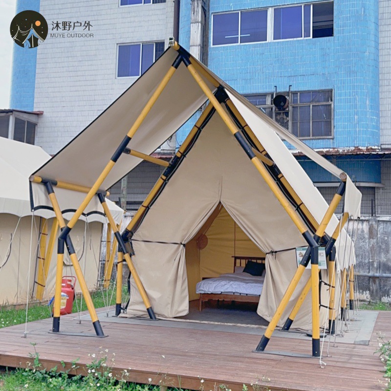 Muye al aire libre red roja gran estructura de madera camping tienda de campaña hotel escénico camping hotel de lujo tienda de campaña residencial