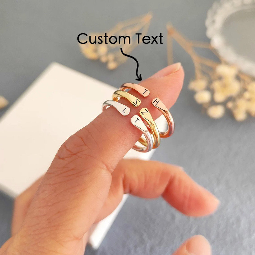 2026 New European and American Ins-Style Letter-Engraved Couple Adjustable Open Rings, Unisex Fashion