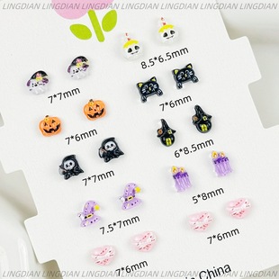Cross-Border Cute Ghost Pumpkin Candle Halloween Series Nail Art Accessories Wearable Nail Earrings Decorative Nail Accessories