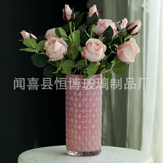 简约加厚透明直筒玻璃花瓶高级感客厅桌面水养插花富贵竹摆件外贸