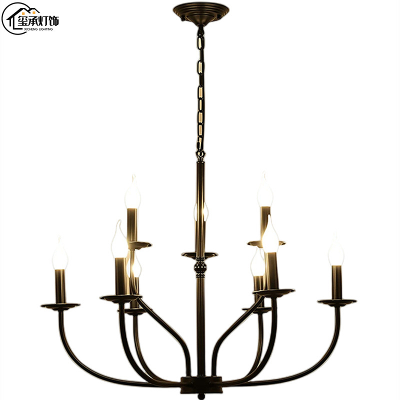 Export American Retro Industrial Style Restaurant Chandelier Classic Black Metal Iron Curved Pipe Candle Kitchen Lamp