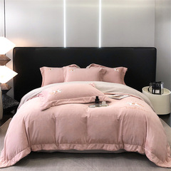 批發歐式A類母嬰級高精密嬰兒牛奶絨四件套加厚保暖刺繡被套床單