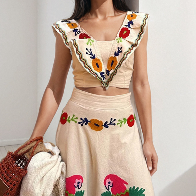 2026 New Spring Women's Clothing European American Cross-Border Fashion Ins Printed Ruffle Top And Skirt Set_ecoleips.com