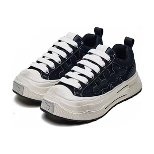 SHOO ensemble series wear-resistant thick-soled vintage canvas shoes men's and women's trendy board shoes cowhide thick-soled platform shoes for women
