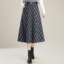 格子a字毛呢半身裙2025秋冬新款高腰显瘦遮胯大摆伞裙休闲中长裙